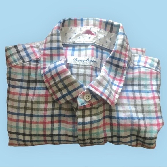 TOMMY BAHAMA Men’s Shirt Multicolored Plaid Long Sleeves Button Up Size M - Picture 1 of 7